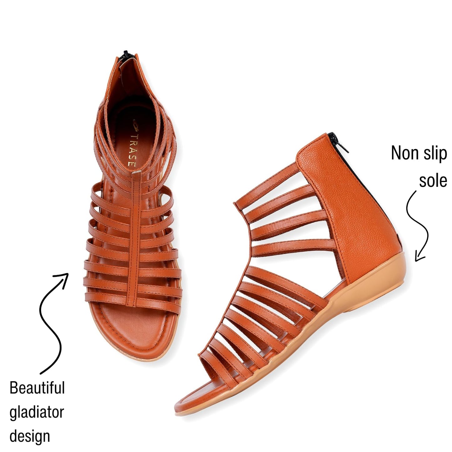 TRASE Flats Gladiator With Zip Closure For Women Sandals| Gladiator High-Tops Sandals For Women | Stylish & Comfortable | College, Office, Shopping, Outdoor & Beach Wear