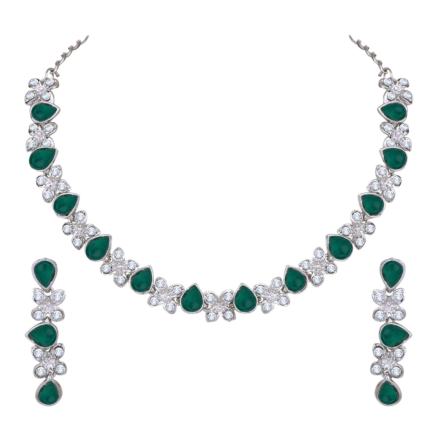 Atasi International Princess Style AD Crystals/Stones Necklace with Earrings Jewellery Set for Women/Girls - Wedding Jewelry/Party & Festival Accessories