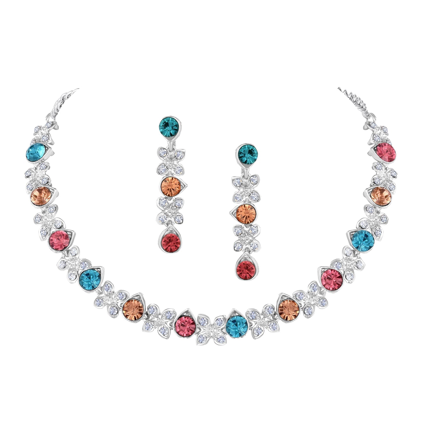 Atasi International Princess Style AD Crystals/Stones Necklace with Earrings Jewellery Set for Women/Girls - Wedding Jewelry/Party & Festival Accessories