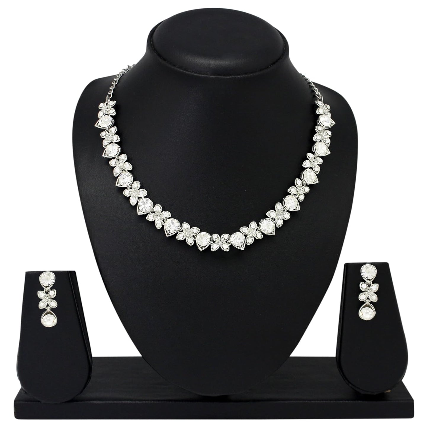 Atasi International Princess Style AD Crystals/Stones Necklace with Earrings Jewellery Set for Women/Girls - Wedding Jewelry/Party & Festival Accessories