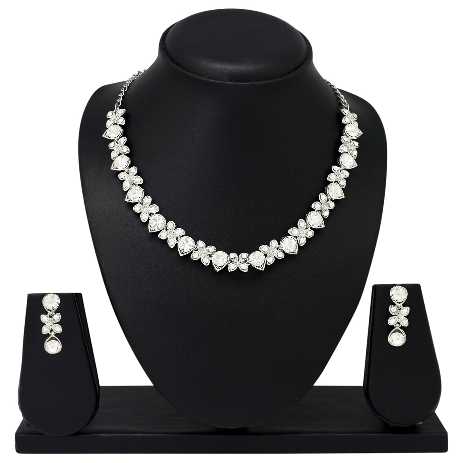 Atasi International Princess Style AD Crystals/Stones Necklace with Earrings Jewellery Set for Women/Girls - Wedding Jewelry/Party & Festival Accessories
